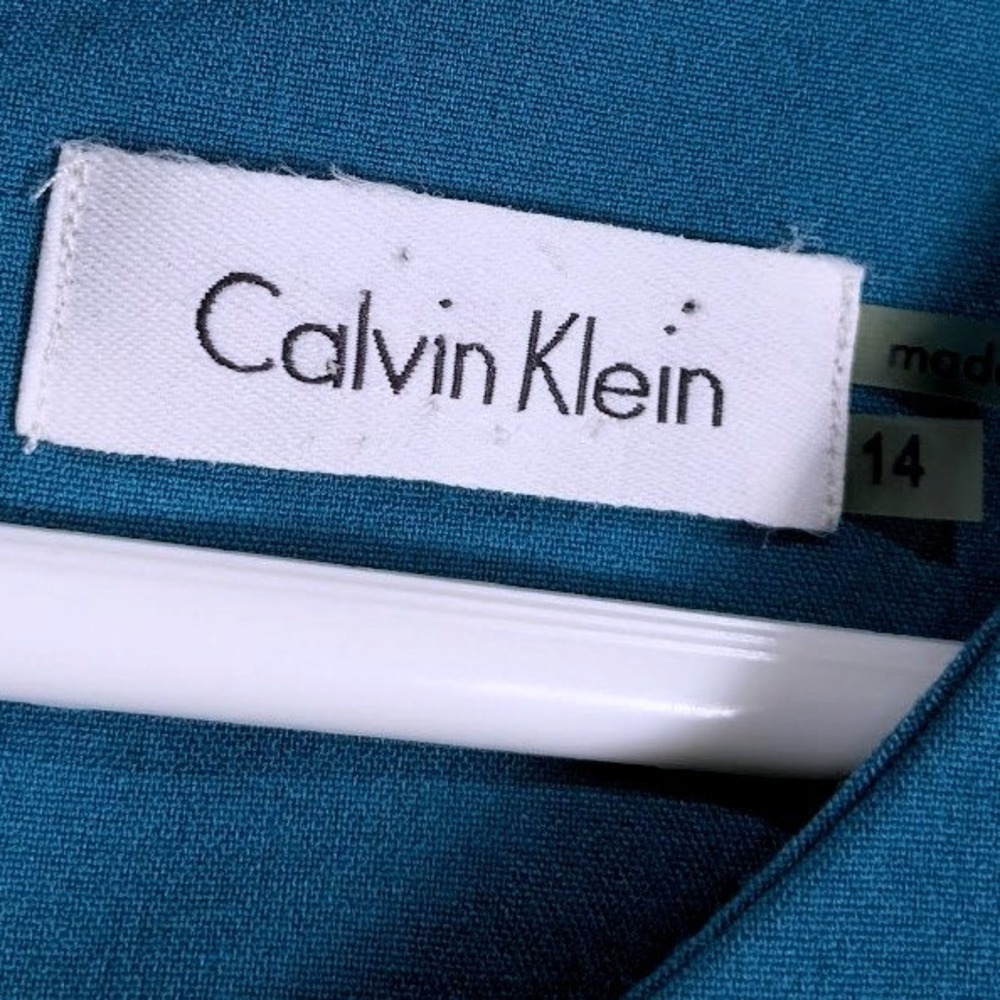 Calvin Klein Dress Size 14  Teal Blue Black Colorblock Sleeveless Sheath - Picture 4 of 9